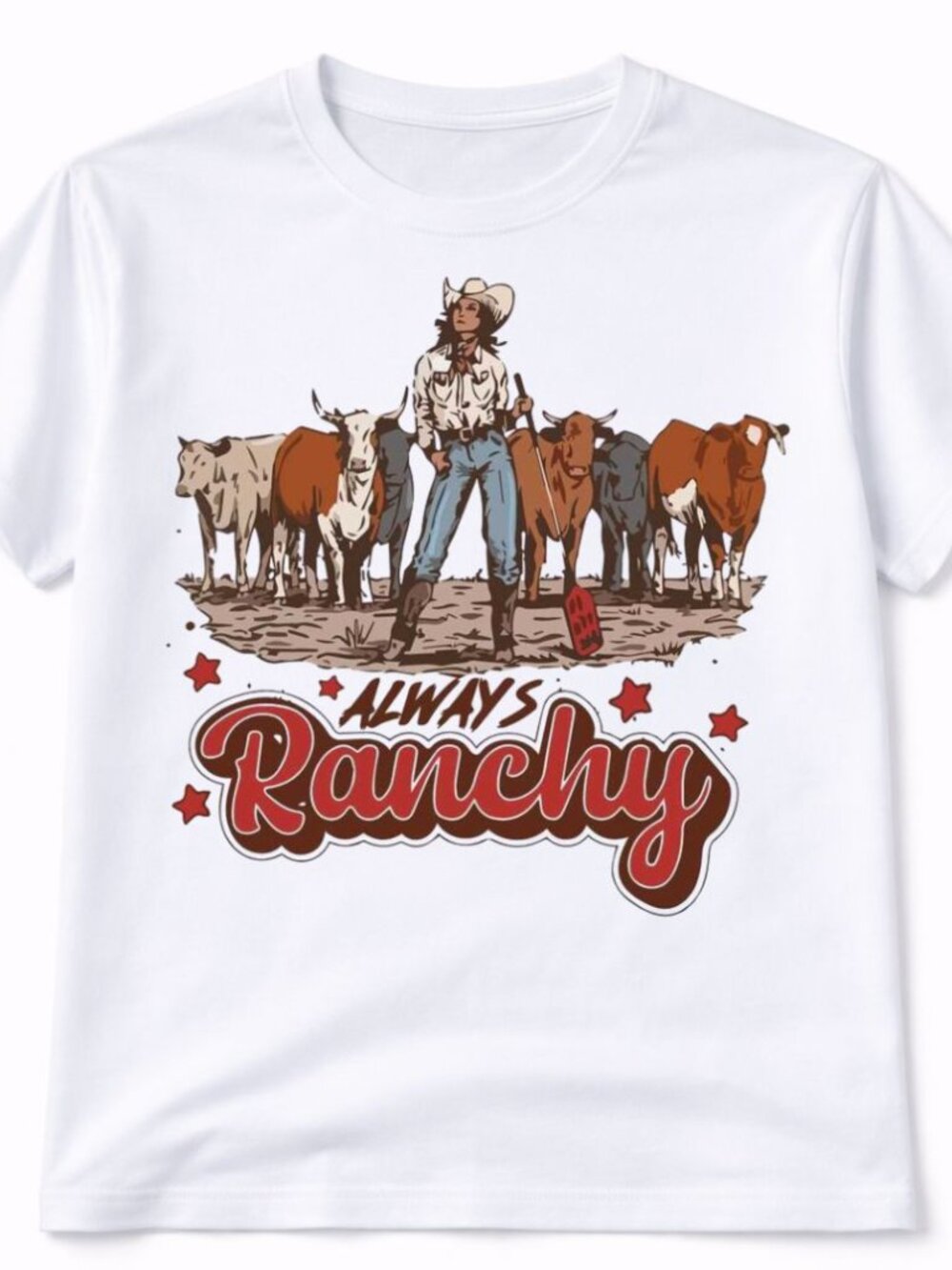 Always Ranchy Western Graphic T Shirt Trendy Boutique Style Tee Womens White Top